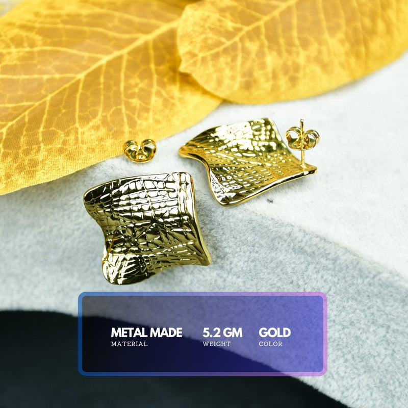 Sowpeace Gold Croc Stainless Steel Textured Square Earrings | Modern One‑Size Lightweight Jewelry for Women – view 3
