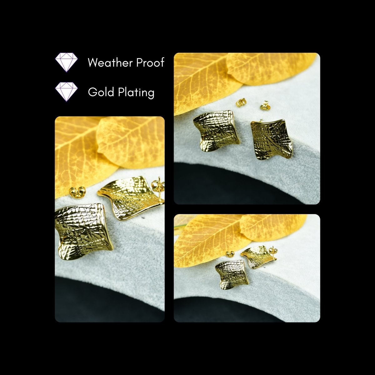 Sowpeace Gold Croc Stainless Steel Textured Square Earrings | Modern One‑Size Lightweight Jewelry for Women - Sowpeace - 
