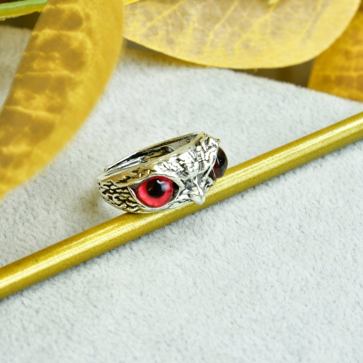 Sowpeace Gold Red Eyed Owl Ring Stainless Steel | Bold One‑Size Adjustable Statement Jewelry for Women & Men