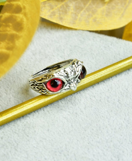 Sowpeace Gold Red Eyed Owl Ring Stainless Steel | Bold One‑Size Adjustable Statement Jewelry for Women & Men