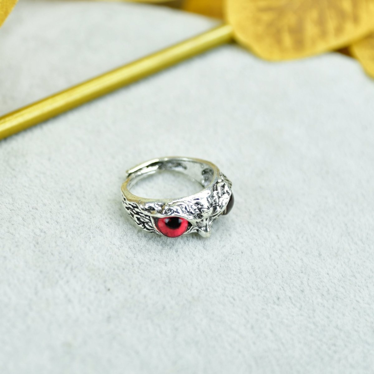 Sowpeace Gold Red Eyed Owl Ring Stainless Steel | Bold One‑Size Adjustable Statement Jewelry for Women & Men - Sowpeace - 