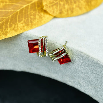 Sowpeace Gold Red Stainless Steel Crystal Lining Earrings | Elegant One‑Size Lightweight Jewelry for Women & Daily Wear - Sowpeace - 