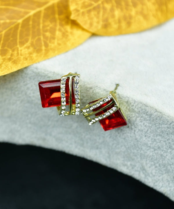 Sowpeace Gold Red Stainless Steel Crystal Lining Earrings | Elegant One‑Size Lightweight Jewelry for Women & Daily Wear — main view