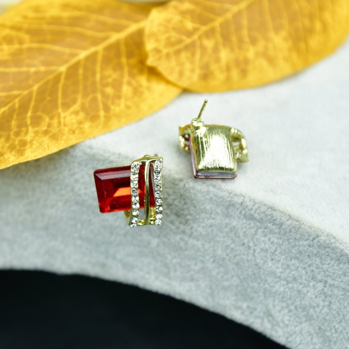 Sowpeace Gold Red Stainless Steel Crystal Lining Earrings | Elegant One‑Size Lightweight Jewelry for Women & Daily Wear - Sowpeace - 