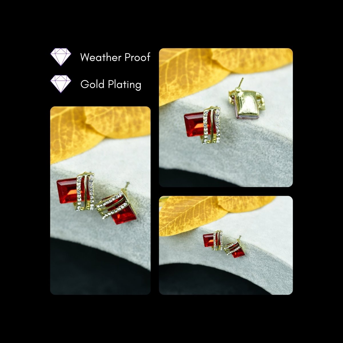 Sowpeace Gold Red Stainless Steel Crystal Lining Earrings | Elegant One‑Size Lightweight Jewelry for Women & Daily Wear - Sowpeace - 