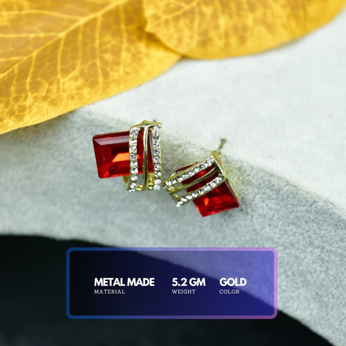 Sowpeace Gold Red Stainless Steel Crystal Lining Earrings | Elegant One‑Size Lightweight Jewelry for Women & Daily Wear - Sowpeace - 
