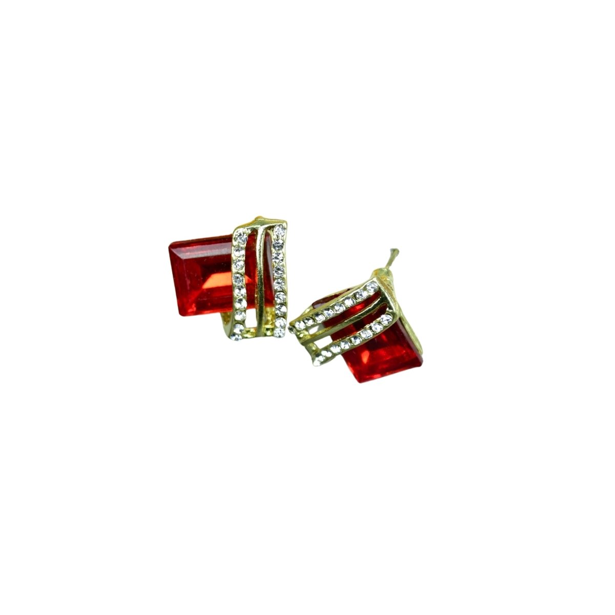 Sowpeace Gold Red Stainless Steel Crystal Lining Earrings | Elegant One‑Size Lightweight Jewelry for Women & Daily Wear - Sowpeace - 