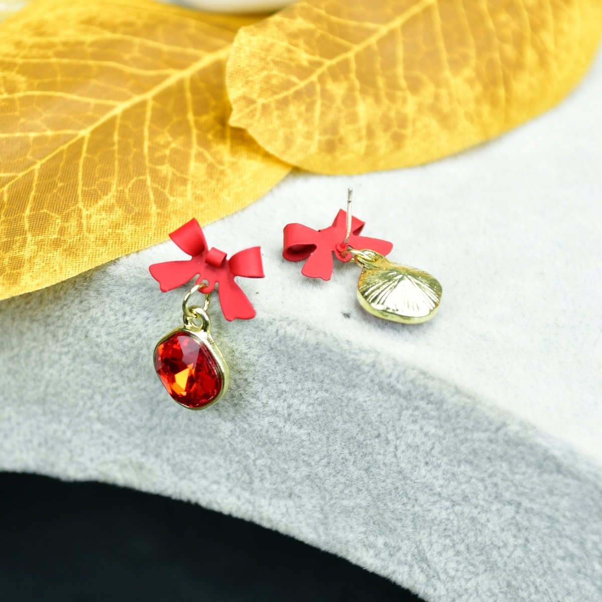 Sowpeace Gold Red Stainless Steel Crystal Ribbon Earrings | Elegant One‑Size Lightweight Jewelry for Women & Daily Wear - Sowpeace - 