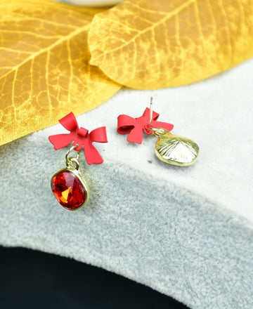 Sowpeace Gold Red Stainless Steel Crystal Ribbon Earrings | Elegant One‑Size Lightweight Jewelry for Women & Daily Wear — alternate view