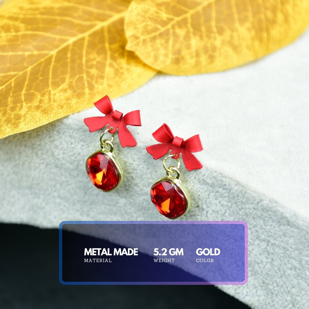 Sowpeace Gold Red Stainless Steel Crystal Ribbon Earrings | Elegant One‑Size Lightweight Jewelry for Women & Daily Wear - Sowpeace - 