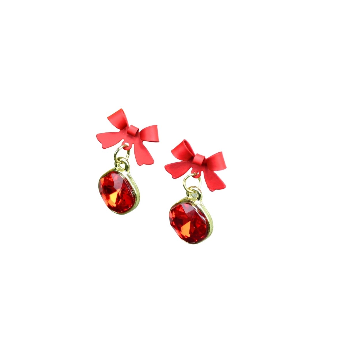 Sowpeace Gold Red Stainless Steel Crystal Ribbon Earrings | Elegant One‑Size Lightweight Jewelry for Women & Daily Wear - Sowpeace - 