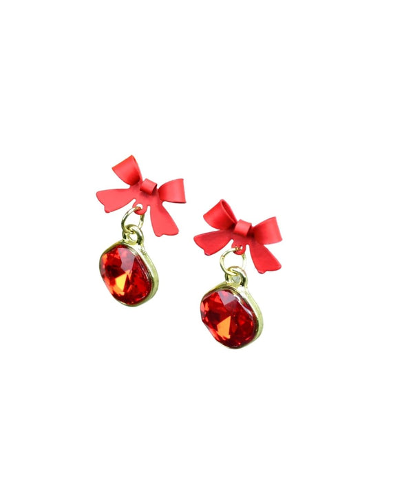 Sowpeace Gold Red Stainless Steel Crystal Ribbon Earrings | Elegant One‑Size Lightweight Jewelry for Women & Daily Wear — image 5