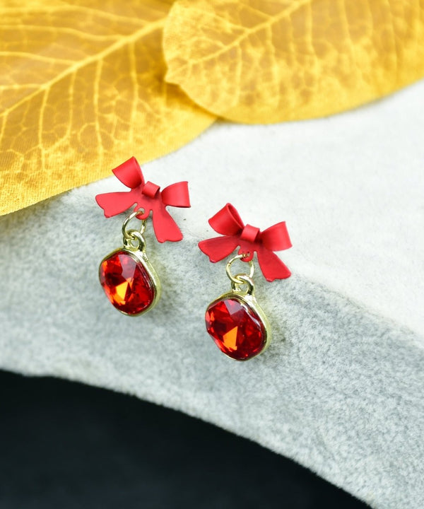 Sowpeace Gold Red Stainless Steel Crystal Ribbon Earrings | Elegant One‑Size Lightweight Jewelry for Women & Daily Wear — main view
