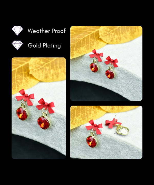 Sowpeace Gold Red Stainless Steel Crystal Ribbon Earrings | Elegant One‑Size Lightweight Jewelry for Women & Daily Wear — image 4