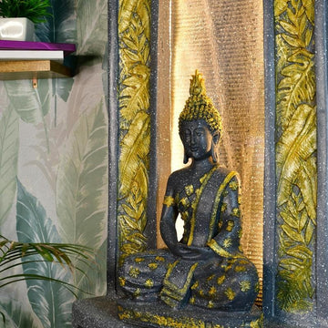 Sowpeace Golden Buddha Water Fountain – Elegant Buddha Sitting Against Tall Wall for Luxurious Home Decor & Gifts - Sowpeace - 