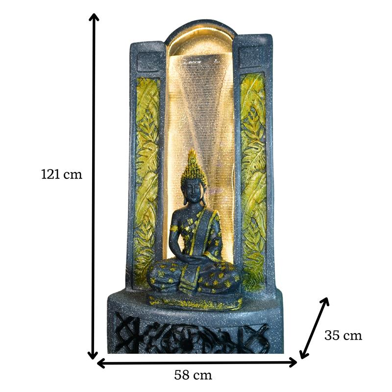 Sowpeace Golden Buddha Water Fountain – Elegant Buddha Sitting Against Tall Wall for Luxurious Home Decor & Gifts