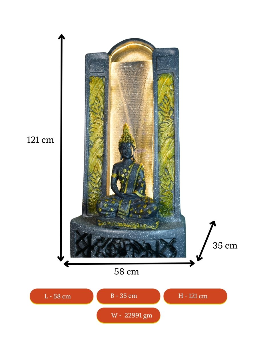 Sowpeace Golden Buddha Water Fountain – Elegant Buddha Sitting Against Tall Wall for Luxurious Home Decor & Gifts