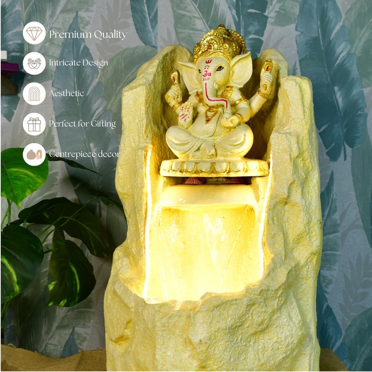 Sowpeace Golden Ganesha Water Fountain – Elegant Ganesha Sitting Waterfall for Luxurious Home Decor & Gifts