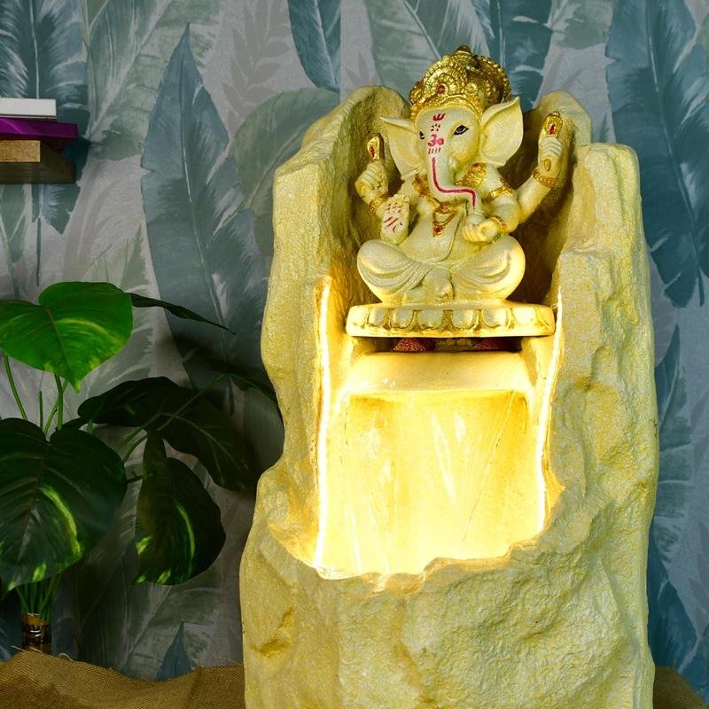 Sowpeace Golden Ganesha Water Fountain – Elegant Ganesha Sitting Waterfall for Luxurious Home Decor & Gifts