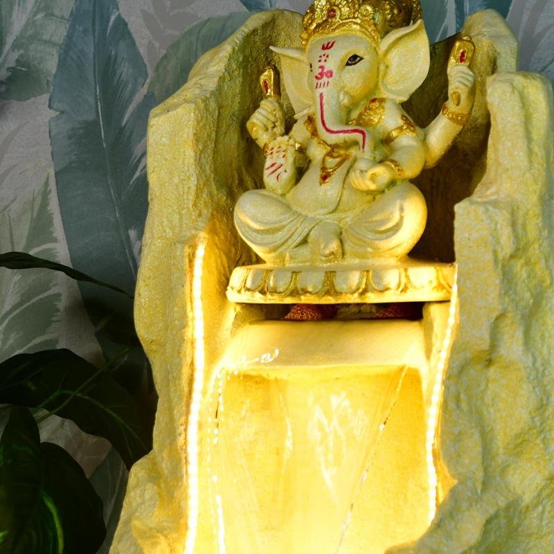 Sowpeace Golden Ganesha Water Fountain – Elegant Ganesha Sitting Waterfall for Luxurious Home Decor & Gifts