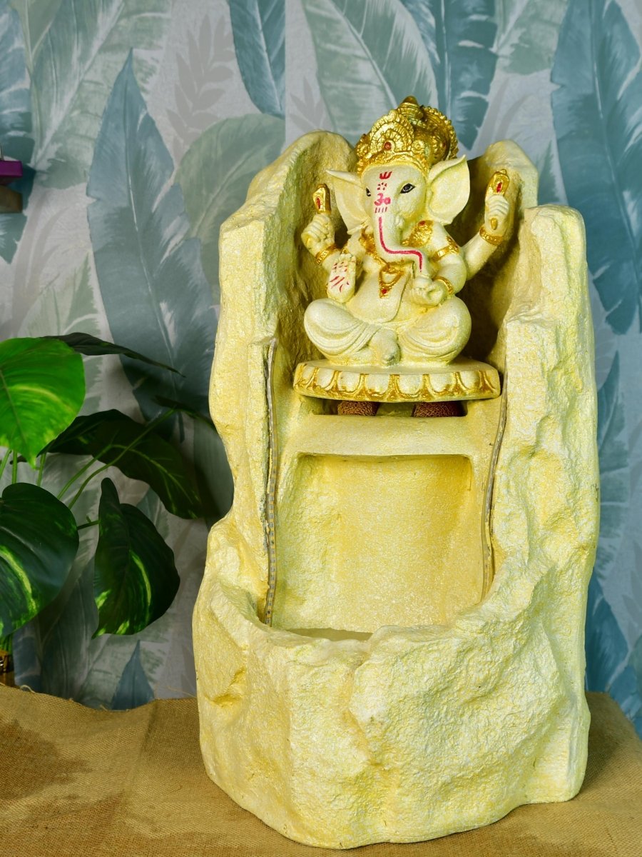 Sowpeace Golden Ganesha Water Fountain – Elegant Ganesha Sitting Waterfall for Luxurious Home Decor & Gifts