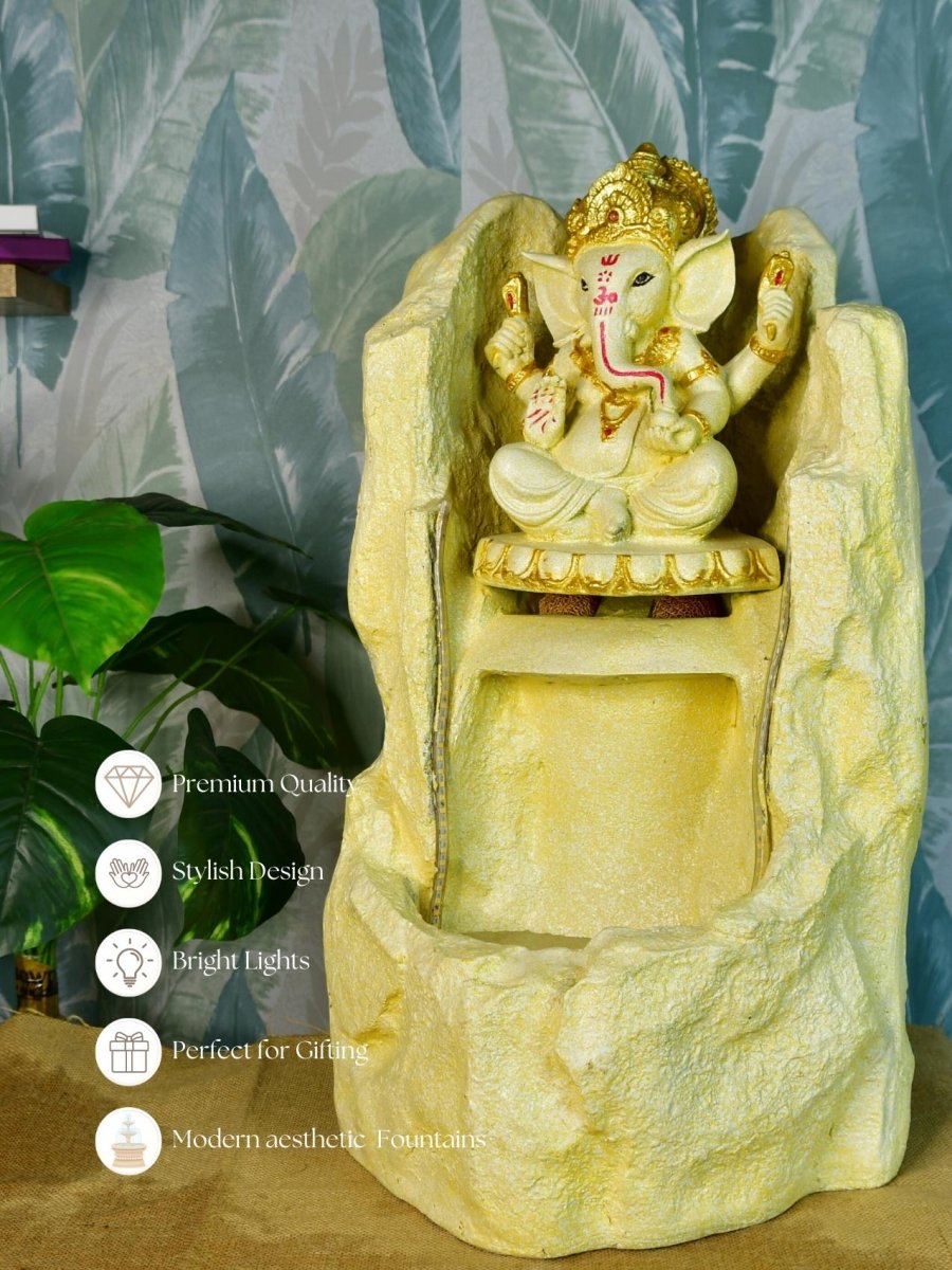 Sowpeace Golden Ganesha Water Fountain – Elegant Ganesha Sitting Waterfall for Luxurious Home Decor & Gifts