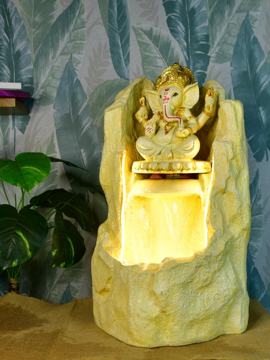 Sowpeace Golden Ganesha Water Fountain – Elegant Ganesha Sitting Waterfall for Luxurious Home Decor & Gifts