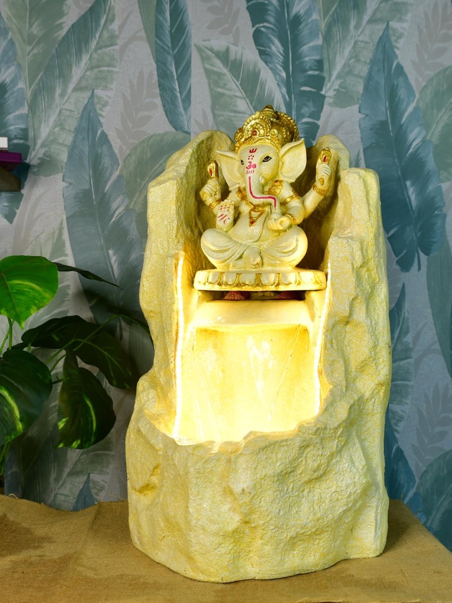 Sowpeace Golden Ganesha Water Fountain – Elegant Ganesha Sitting Waterfall for Luxurious Home Decor & Gifts