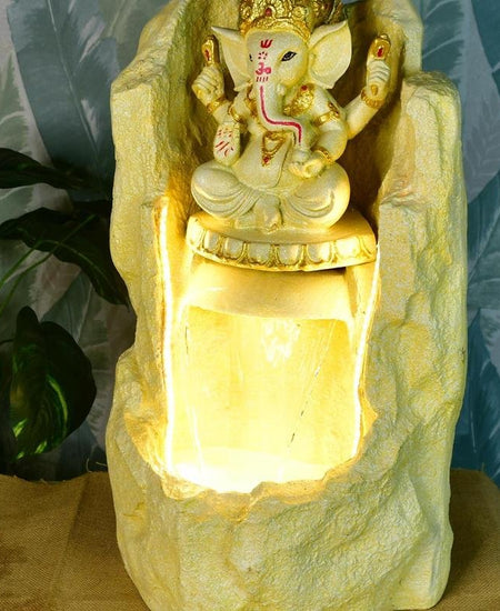 Sowpeace Golden Ganesha Water Fountain – Elegant Ganesha Sitting Waterfall for Luxurious Home Decor & Gifts
