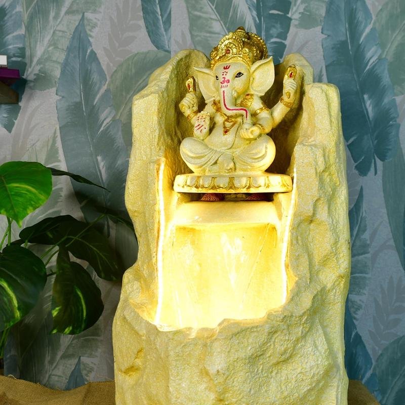 Sowpeace Golden Ganesha Water Fountain – Elegant Ganesha Sitting Waterfall for Luxurious Home Decor & Gifts