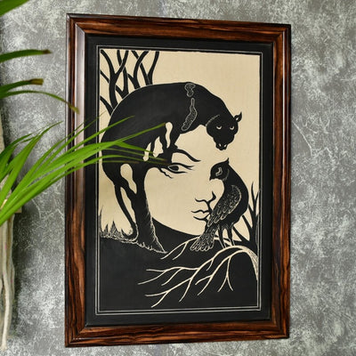 Sowpeace Hand-Carved Ceramic Lady face formed with Panther and bird Wall Décor