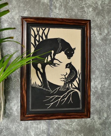 Sowpeace Hand-Carved Ceramic Lady face formed with Panther and bird Wall Décor