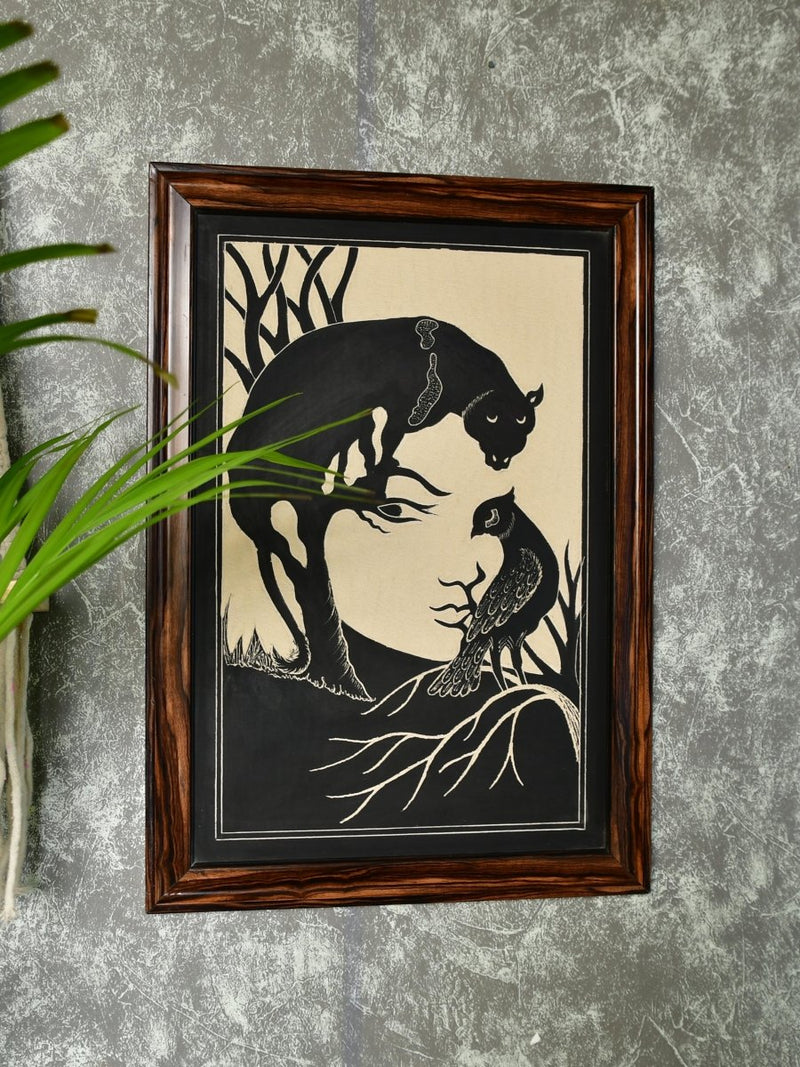 Sowpeace Hand-Carved Ceramic Lady face formed with Panther and bird Wall Décor – view 2