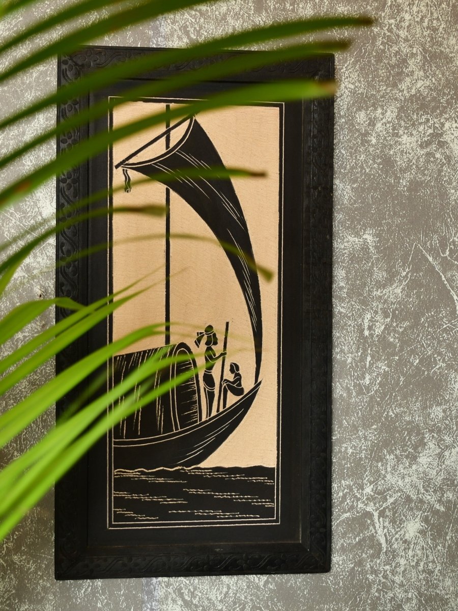 Sowpeace Hand carved ceramic sail boat wall art