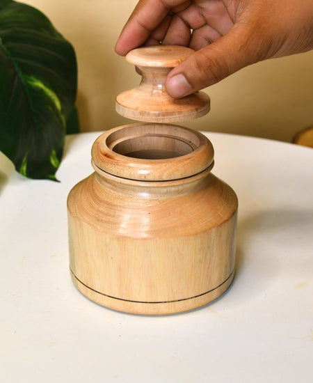 Sowpeace Hand-Carved Lidded Jar: Rustic Charm & Organized Elegance