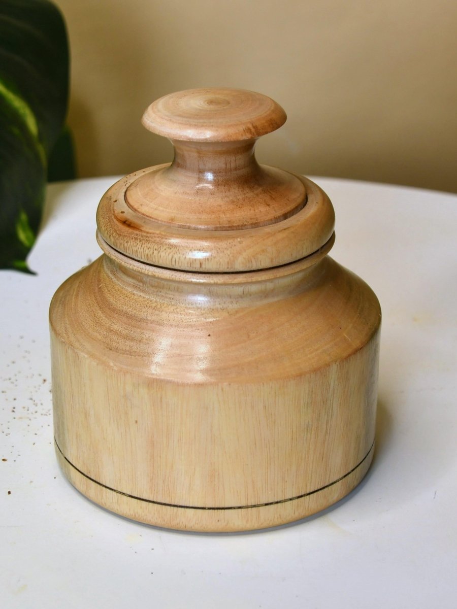 Sowpeace Hand-Carved Lidded Jar: Rustic Charm & Organized Elegance