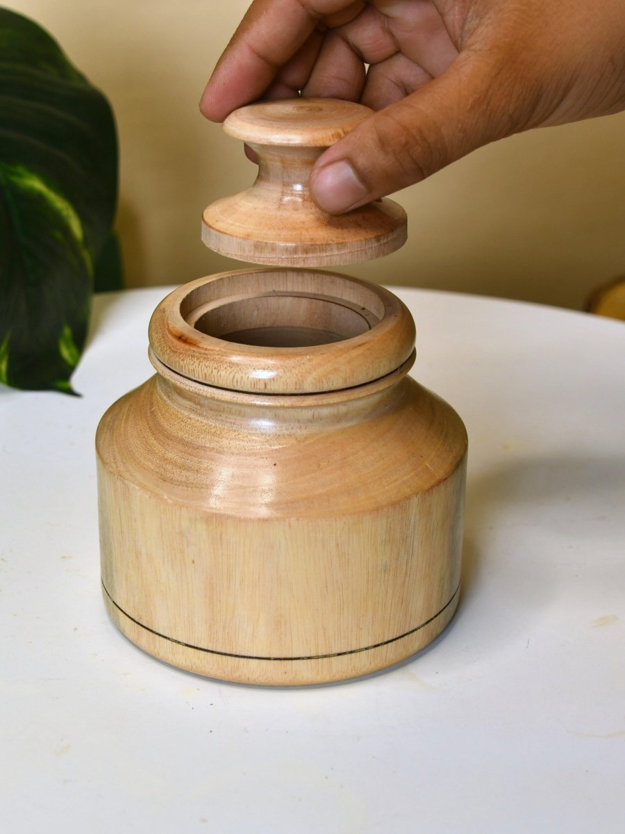 Sowpeace Hand-Carved Lidded Jar: Rustic Charm & Organized Elegance