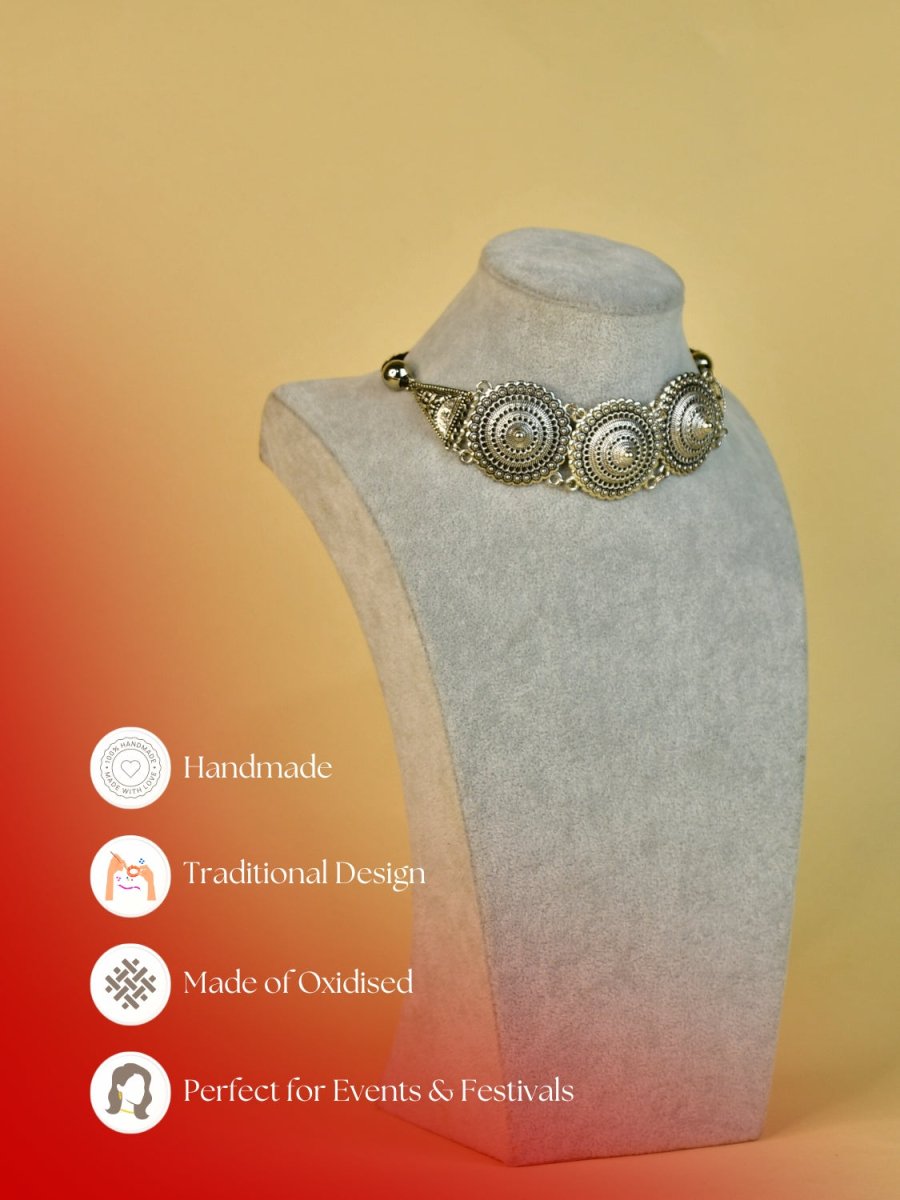 Sowpeace Handcrafted German Silver Choker: Circles and Triangles Design