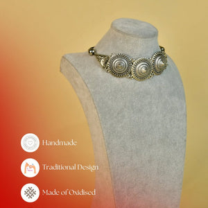 Sowpeace Handcrafted German Silver Choker: Circles and Triangles Design - Choker - SOWPEACE - Sowpeace Handcrafted German Silver Choker: Circles and Triangles Design - Chok - Neck - GS - CR - Sowpeace