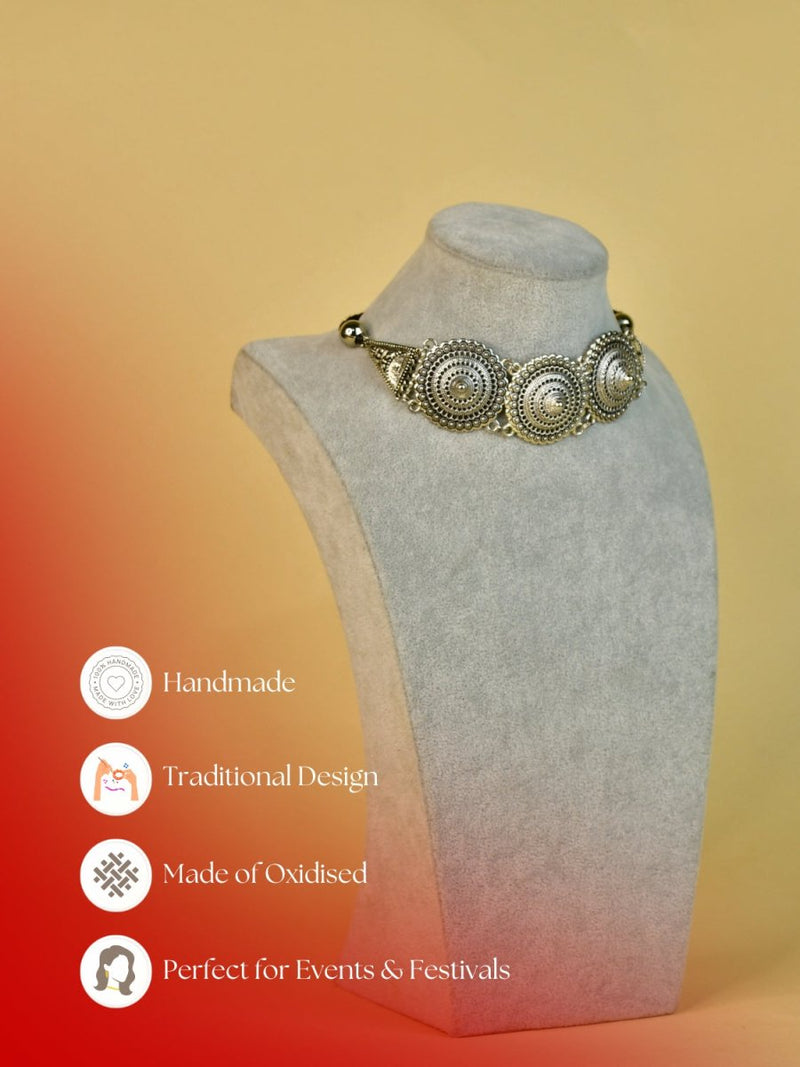 Sowpeace Handcrafted German Silver Choker: Circles and Triangles Design – view 6