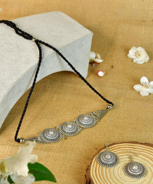 Sowpeace Handcrafted German Silver Choker: Circles and Triangles Design