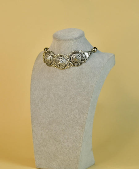 Sowpeace Handcrafted German Silver Choker: Circles and Triangles Design