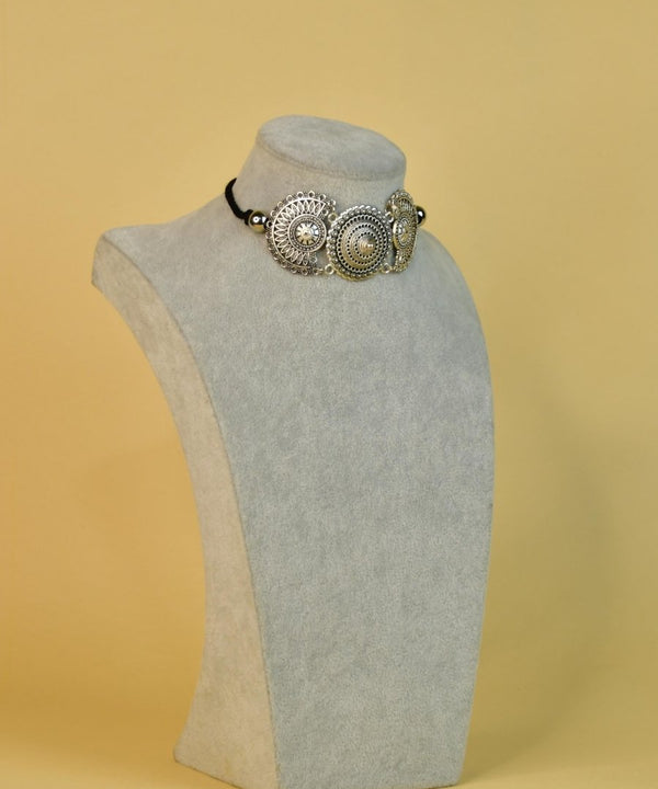 Sowpeace Handcrafted German Silver Choker: Triple Flower Circles Design — image 2