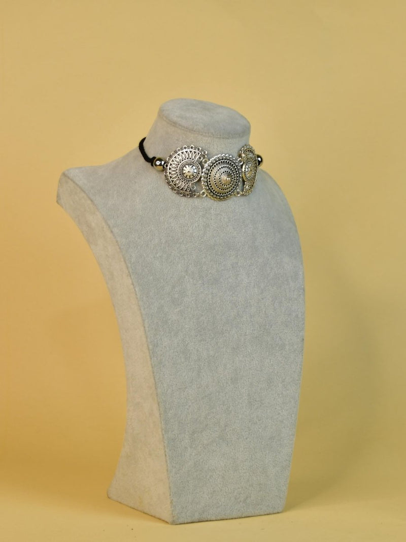 Sowpeace Handcrafted German Silver Choker: Triple Flower Circles Design – view 2