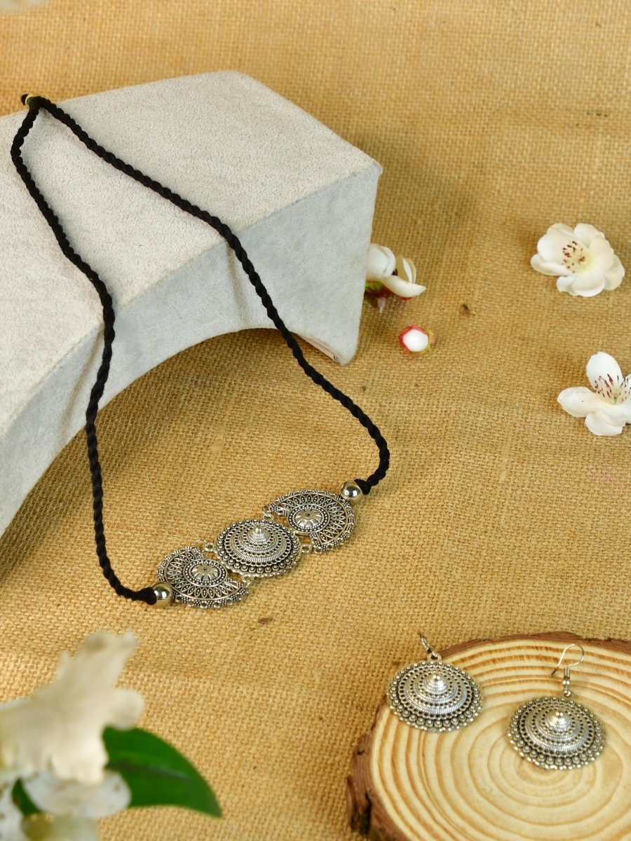 Sowpeace Handcrafted German Silver Choker: Triple Flower Circles Design - Choker - SOWPEACE - Sowpeace Handcrafted German Silver Choker: Triple Flower Circles Design - Flow - Neck - GS - CTR - Sowpeace