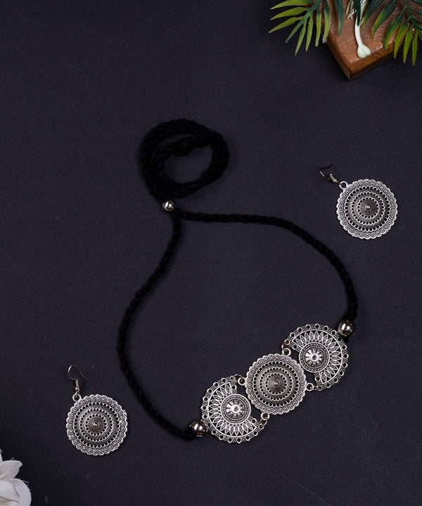 Sowpeace Handcrafted German Silver Choker: Triple Flower Circles Design — image 4