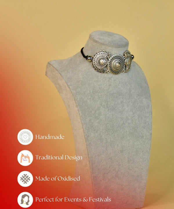 Sowpeace Handcrafted German Silver Choker: Triple Flower Circles Design — image 7