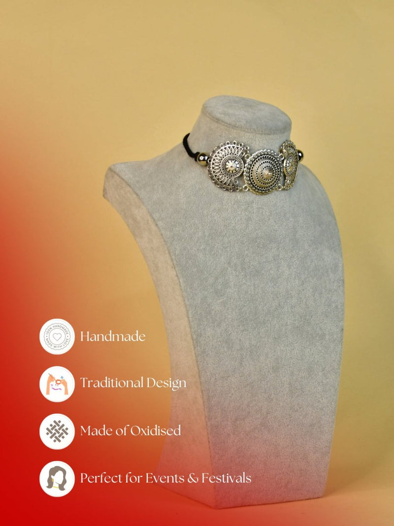 Sowpeace Handcrafted German Silver Choker: Triple Flower Circles Design – view 7