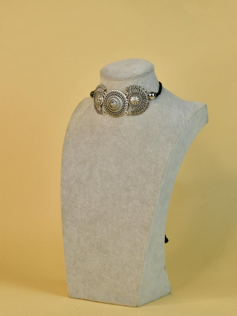 Sowpeace Handcrafted German Silver Choker: Triple Flower Circles Design – view 3