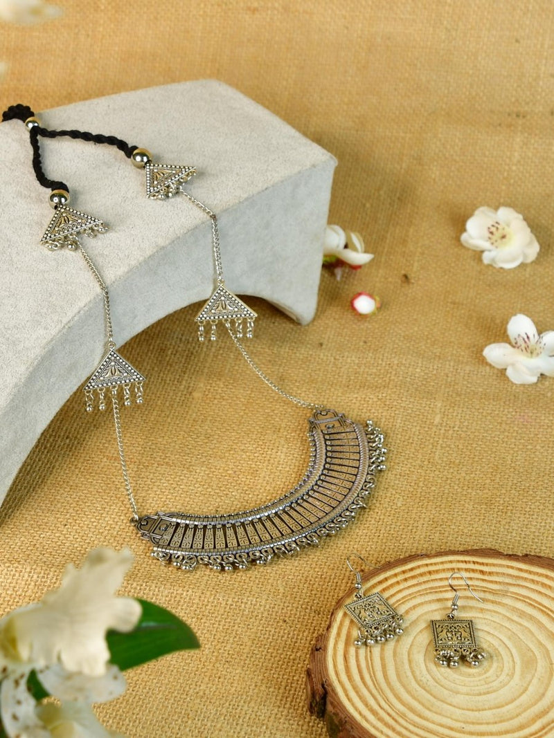 Sowpeace Handcrafted German Silver Long Choker: Four Triangle Design – view 1